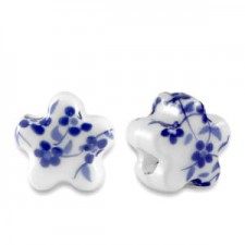 Ceramic bead star 11x7mm White-Delft blue
